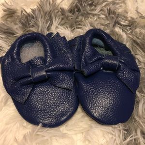 Navy Bow Moccasins